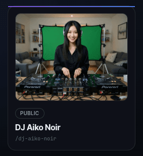 DJ Aiko Noir profile page mockup
